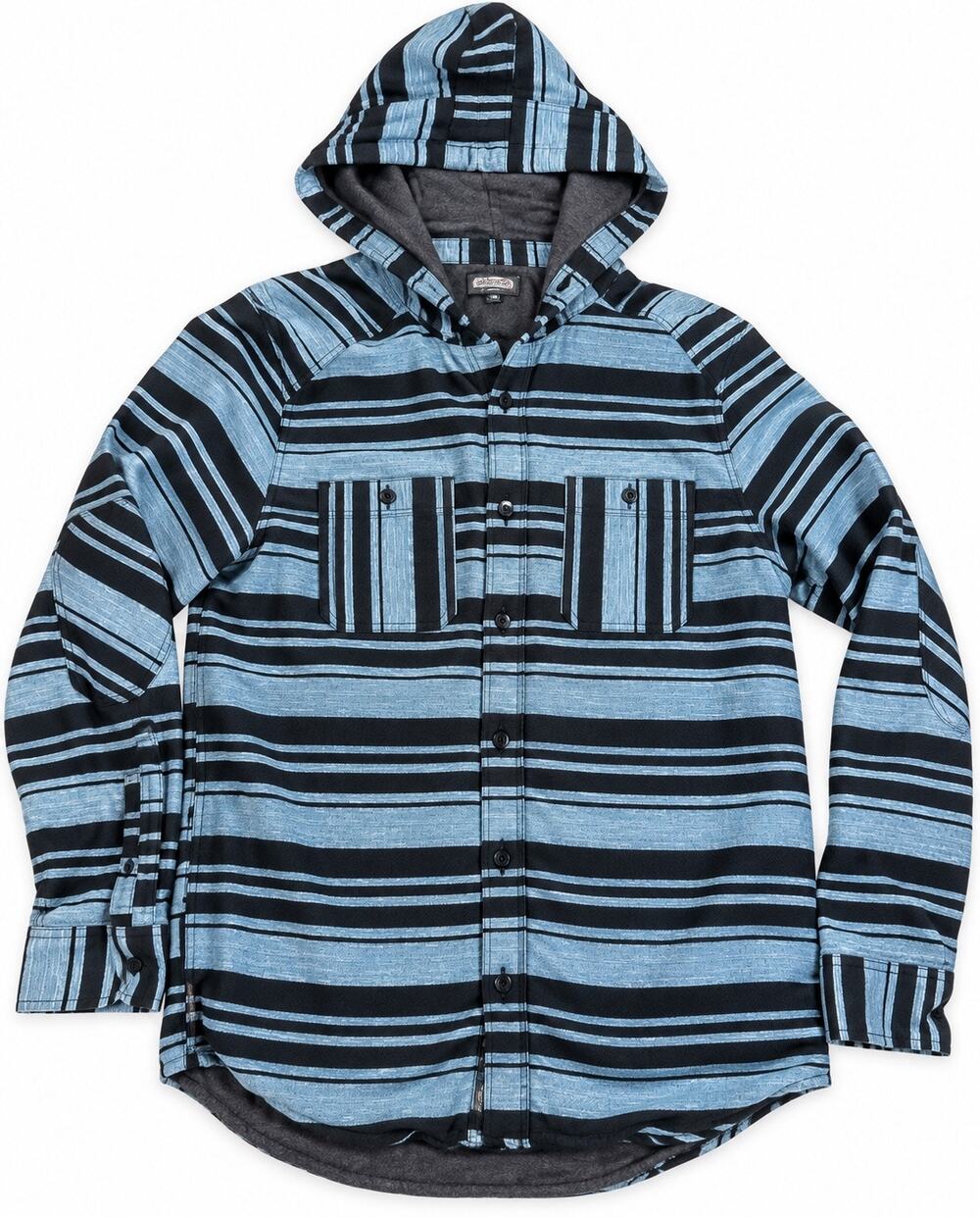 Vans Off The Wall Men’s L Hooded Shacket Blue Black Striped Skate Shirt Jacket
